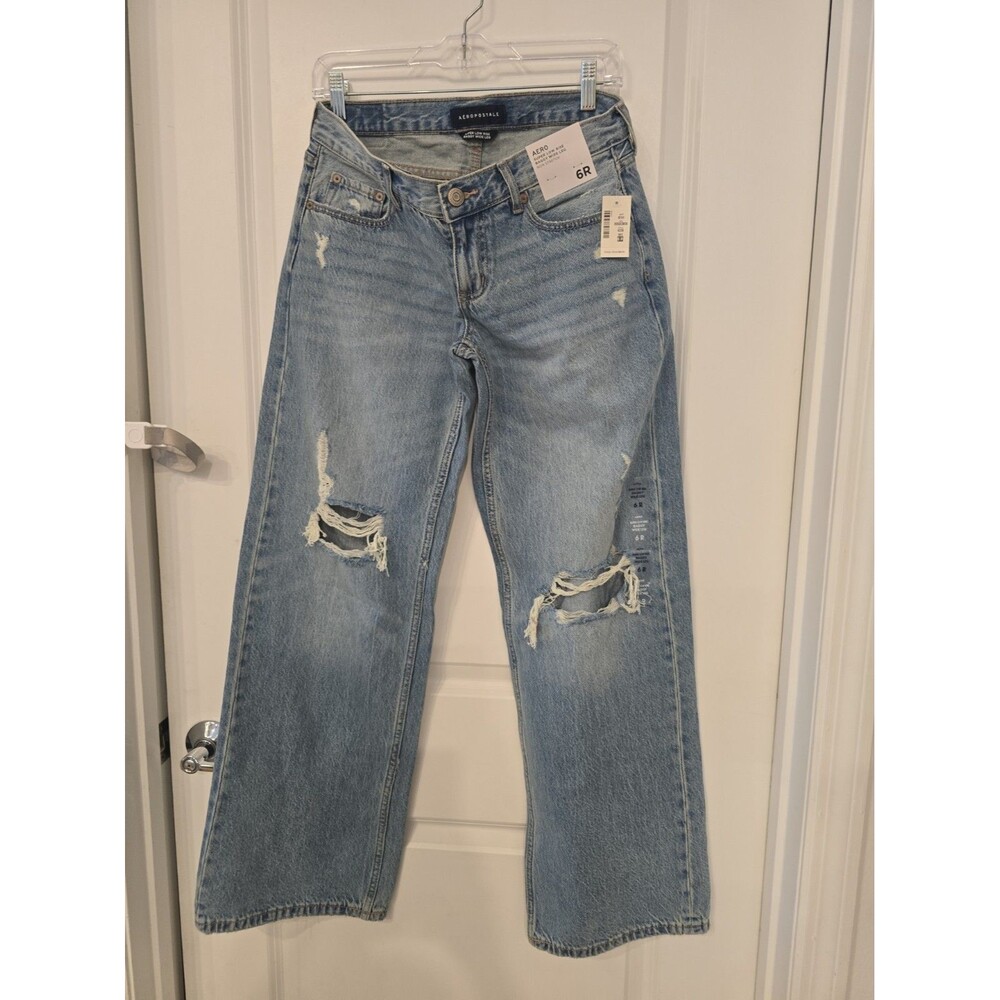 Aeropostale Super Low Rise Baggy Wide Leg Jean Size 6 R Distressed